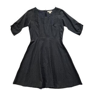Mata Traders Polka Dot Fit and Flare Dress Size S Navy Yellow Cotton Retro